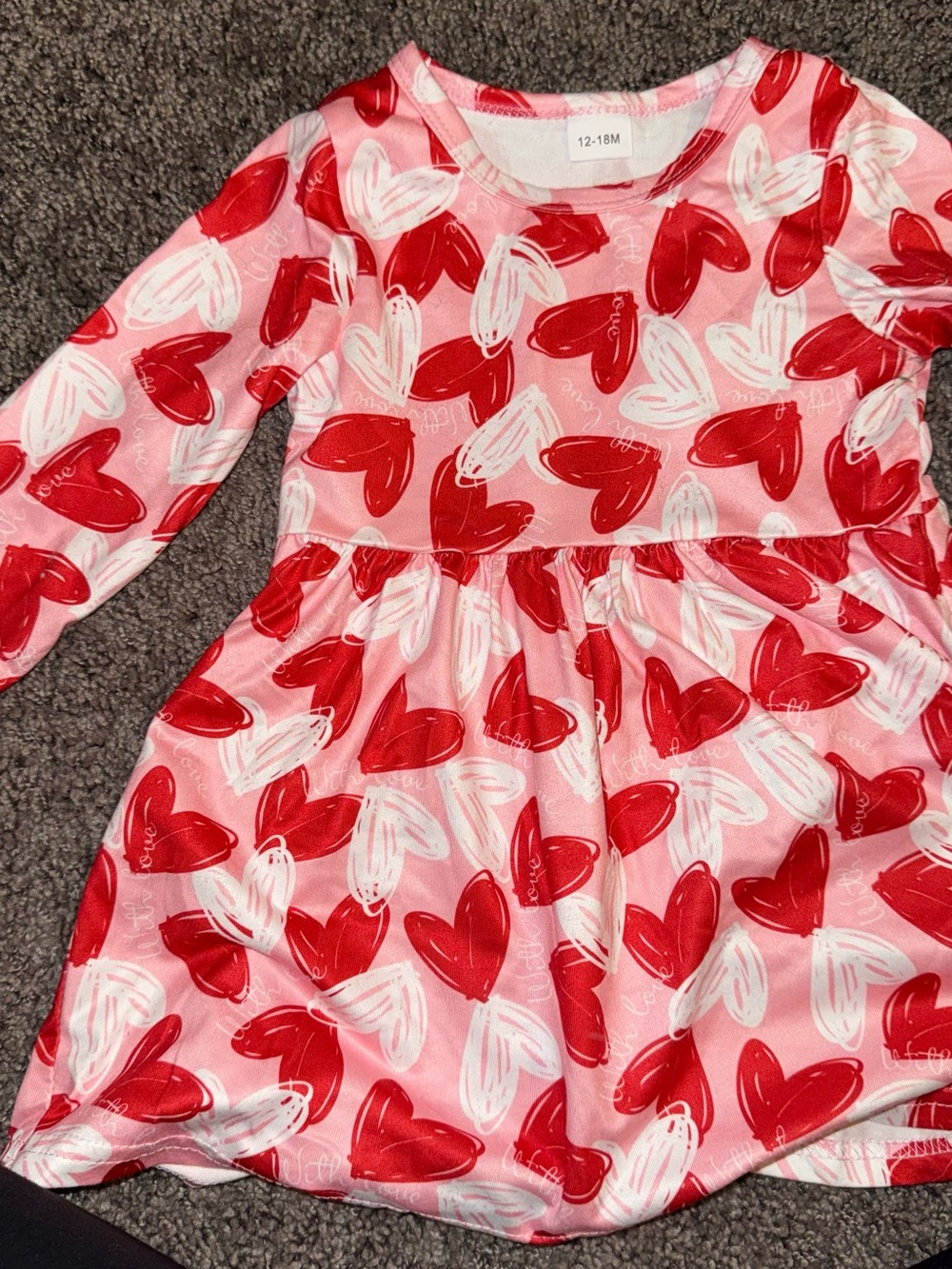 12-18 M Pink Heart Print Long Sleeve Dress